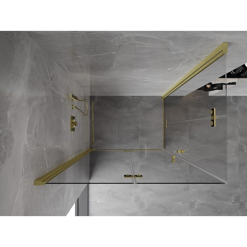 Mexen Mist-F Duo klappbare Duschkabine links 110 x 80 cm, transparent, gebürstetes Gold - 8A6-110L-080P-55-00