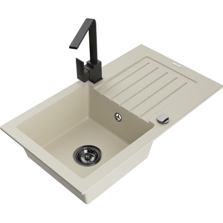 Mexen Pablo Granitspüle 1-Becken mit Abtropffläche und Küchenarmatur Rita, beige - 6510-69-670300-70