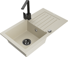 Mexen Pablo Granitspüle 1-Becken mit Abtropffläche und Küchenarmatur Rita, beige - 6510-69-670300-70