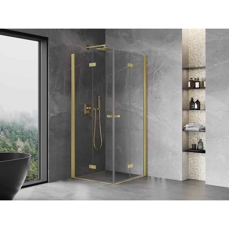 Mexen Mist-F Duo faltbare Duschkabine 70 x 70 cm, transparent, gebürstetes Gold - 8A6-070L-070P-55-00