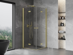 Mexen Mist-F Duo faltbare Duschkabine 80 x 80 cm, transparent, gebürstet gold - 8A6-080L-080P-55-00