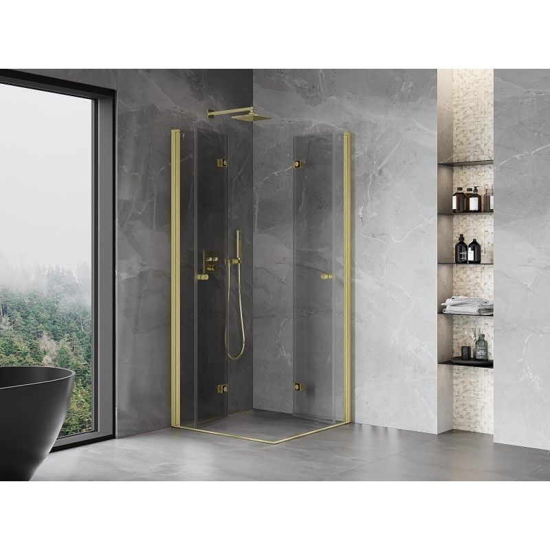 Mexen Mist-F Duo faltbare Duschkabine 80 x 80 cm, transparent, gebürstet gold - 8A6-080L-080P-55-00