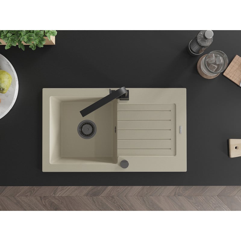 Mexen Pablo Granitspüle 1-Becken mit Abtropffläche und Küchenarmatur Rita, beige - 6510-69-670300-70