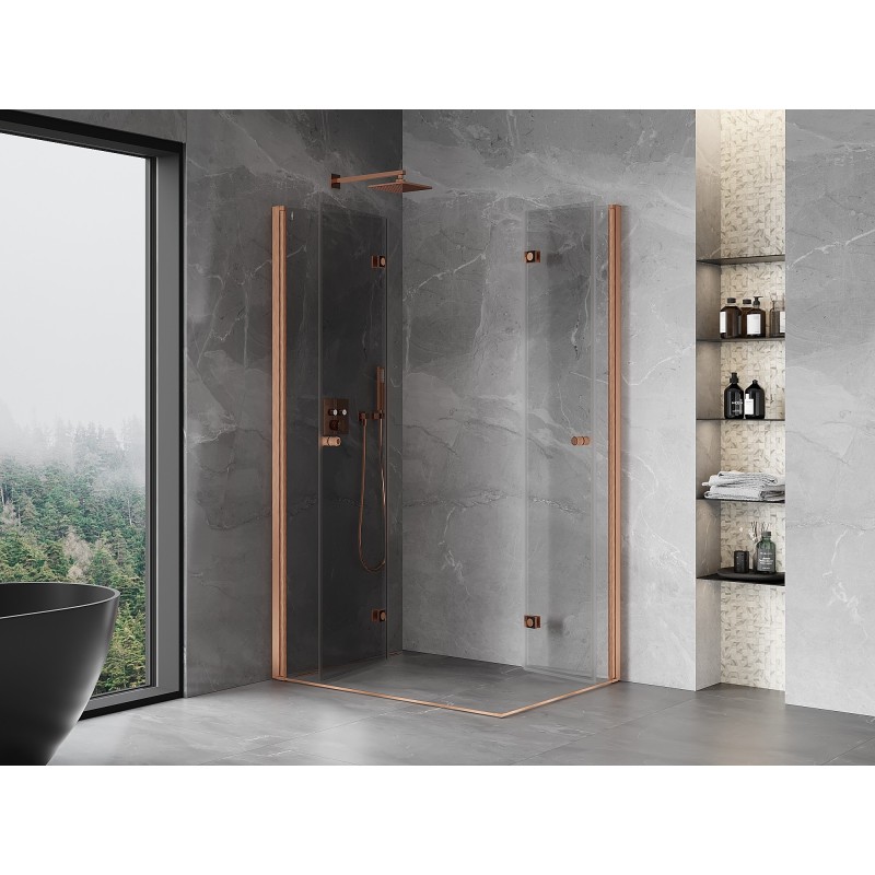 Mexen Mist-F Duo Eckdusche klappbar links 110 x 70 cm, transparent, gebürstetes Kupfer - 8A6-110L-070P-65-00
