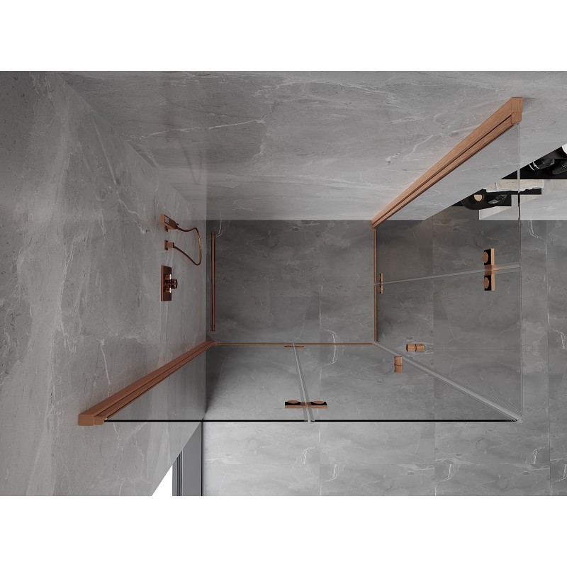 Mexen Mist-F Duo klappbare Duschkabine links 85 x 75 cm, transparent, gebürstetes Kupfer - 8A6-085L-075P-65-00