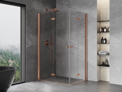 Mexen Mist-F Duo Faltbare Duschkabine links 90 x 80 cm, transparent, gebürstetes Kupfer - 8A6-090L-080P-65-00