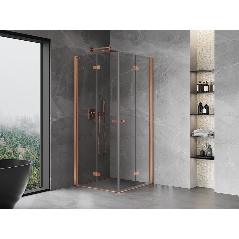 Mexen Mist-F Duo faltbare Duschkabine 70 x 70 cm, transparent, gebürstetes Kupfer - 8A6-070L-070P-65-00