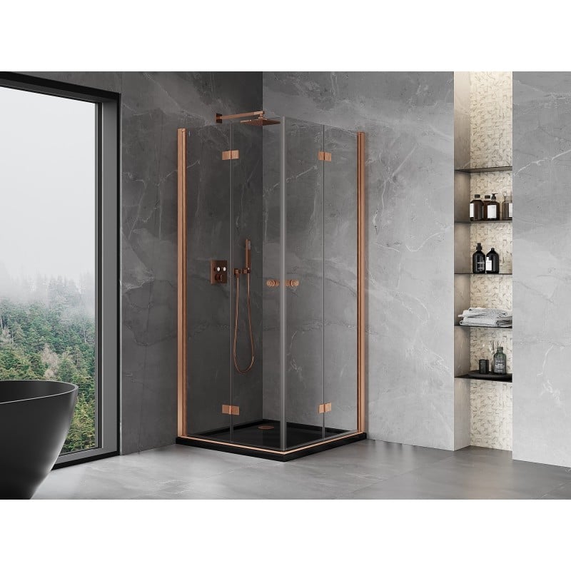 Mexen Mist-F Duo faltbare Duschkabine 70 x 70 cm, transparent, gebürstetes Kupfer - 8A6-070L-070P-65-00