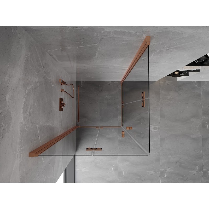 Mexen Mist-F Duo klappbare Duschkabine 80 x 80 cm, transparent, gebürstetes Kupfer - 8A6-080L-080P-65-00