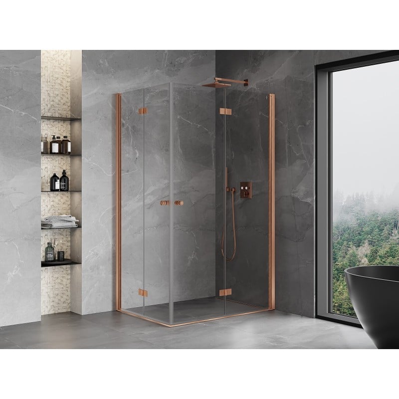 Mexen Mist-F Duo Faltbare Duschkabine rechts 70 x 85 cm, transparent, gebürstetes Kupfer - 8A6-070L-085P-65-00