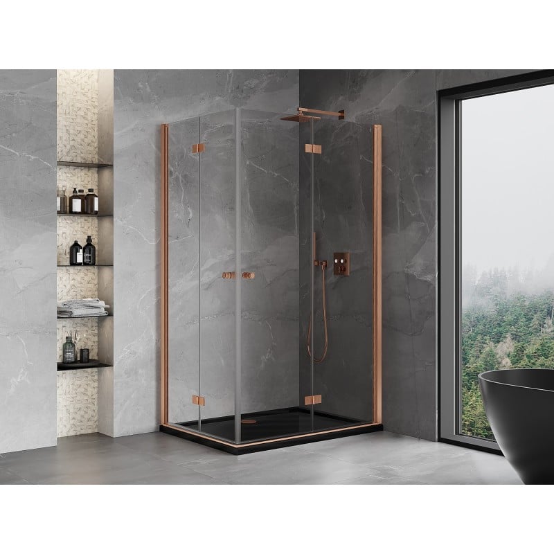 Mexen Mist-F Duo klappbare Duschkabine rechts 90 x 95 cm, transparent, gebürstetes Kupfer - 8A6-090L-095P-65-00