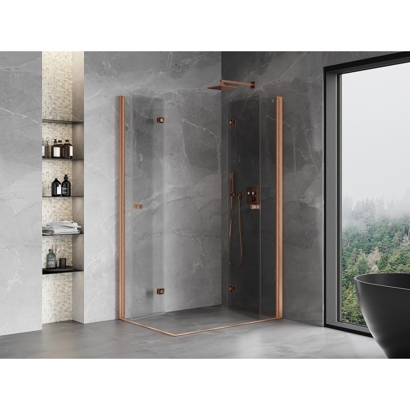 Mexen Mist-F Duo faltbare Duschkabine rechts 85 x 110 cm, transparent, gebürstetes Kupfer - 8A6-085L-110P-65-00