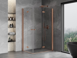 Mexen Mist-F Duo klappbare Duschkabine rechts 85 x 120 cm, transparent, gebürstetes Kupfer - 8A6-085L-120P-65-00