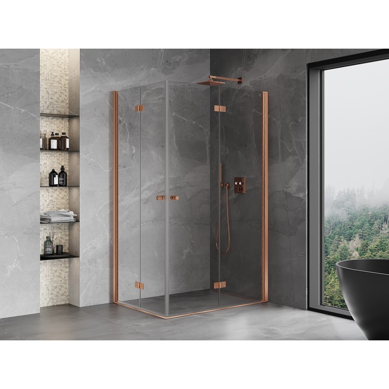 Mexen Mist-F Duo klappbare Duschkabine rechts 100 x 120 cm, transparent, gebürstetes Kupfer - 8A6-100L-120P-65-00