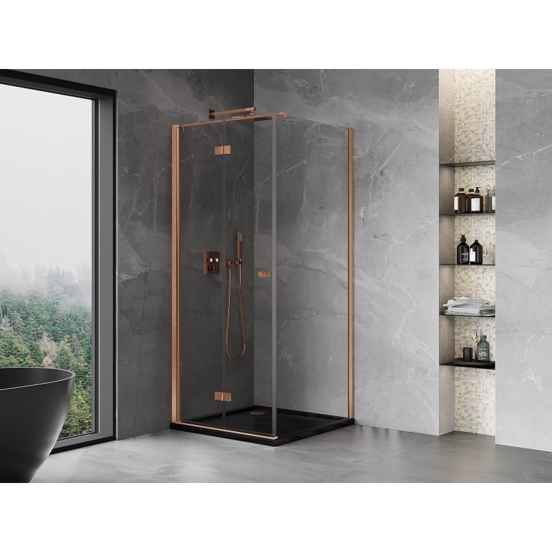 Mexen Mist-F klappbare Duschkabine links 70 x 70 cm, transparent, gebürstetes Kupfer - 8A6T-070-070-65-00-L