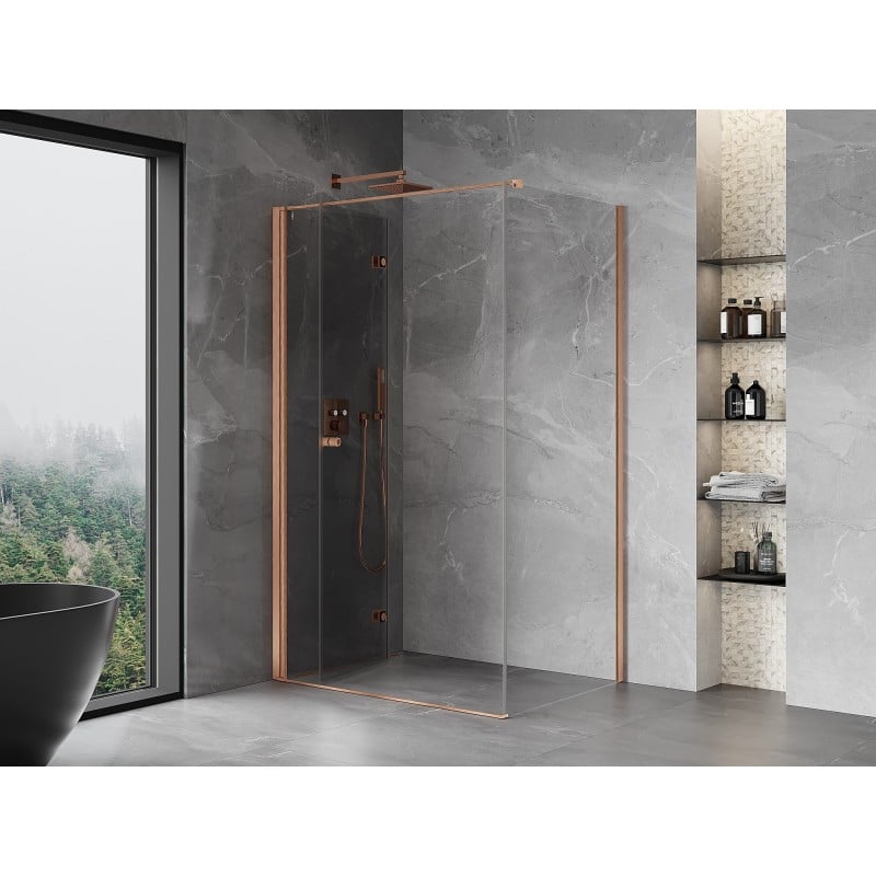 Mexen Mist-F klappbare Duschkabine links 110 x 70 cm, transparent, gebürstetes Kupfer - 8A6T-110-070-65-00-L