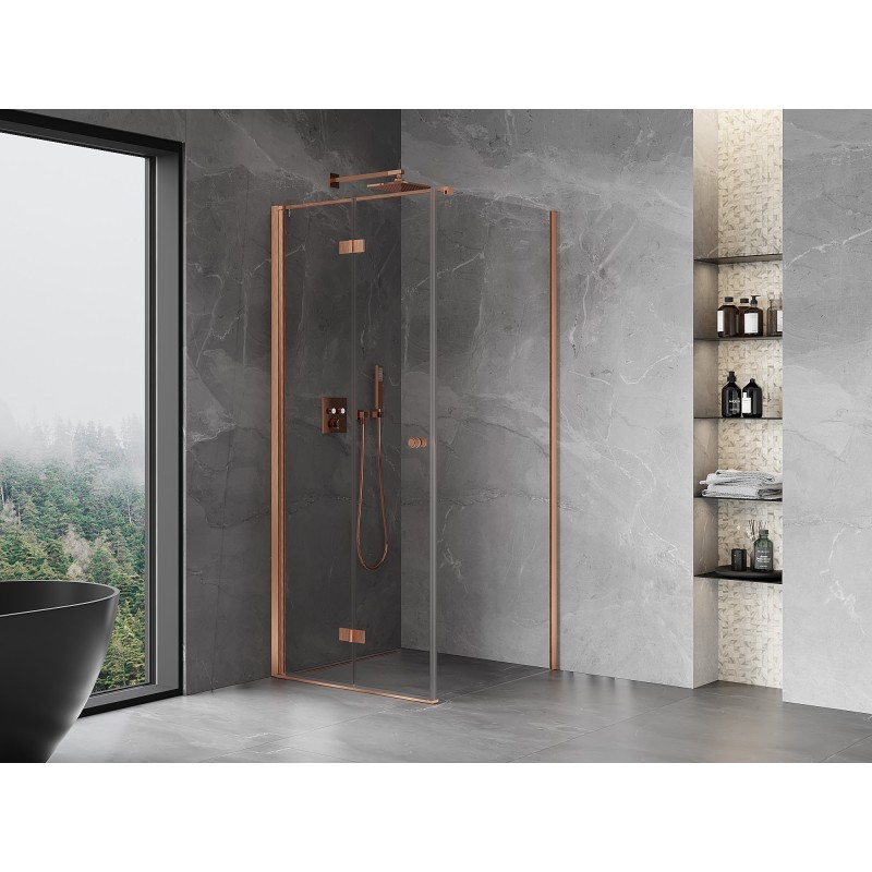 Mexen Mist-F Faltbare Duschkabine links 85 x 85 cm, transparent, gebürstetes Kupfer - 8A6T-085-085-65-00-L