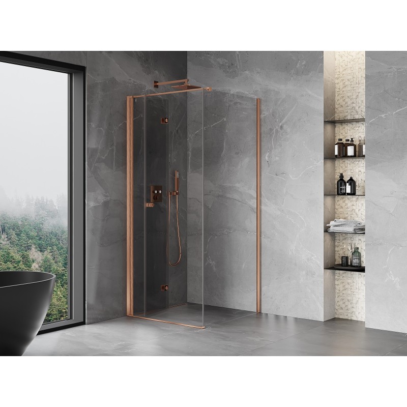 Mexen Mist-F Faltbare Duschkabine links 85 x 85 cm, transparent, gebürstetes Kupfer - 8A6T-085-085-65-00-L