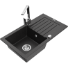 Mexen Pablo Granitspüle 1-Becken mit Abtropffläche und Küchenarmatur Rita, schwarz/silber Metallic - 6510-73-670300-00