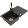 Mexen Pablo Granitspüle 1-Becken mit Abtropffläche und Küchenarmatur Rita, Schwarz/Silber Metallic- 6510-73-670300-50