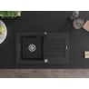 Mexen Pablo Granitspüle 1-becken mit Abtropffläche und Küchenarmatur Rita, schwarz/silber metallic- 6510-73-670300-70