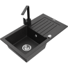 Mexen Pablo Granitspüle 1-becken mit Abtropffläche und Küchenarmatur Rita, schwarz/silber metallic- 6510-73-670300-70