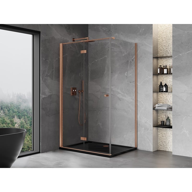 Mexen Mist-F klappbare Duschkabine links 70 x 110 cm, transparent, gebürstetes Kupfer - 8A6T-070-110-65-00-L