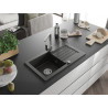 Mexen Pablo Granitspüle 1-Becken mit Abtropffläche und Küchenarmatur Rita, Schwarz/Gold Metallic- 6510-75-670300-00