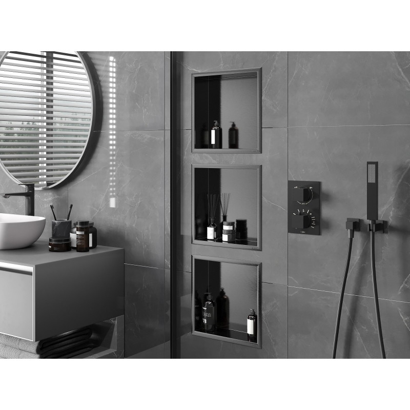 Mexen X-Wall-R Nischenregal mit Flansch 30 x 30 cm, gebürstetes Gun Gray - 19E0303010