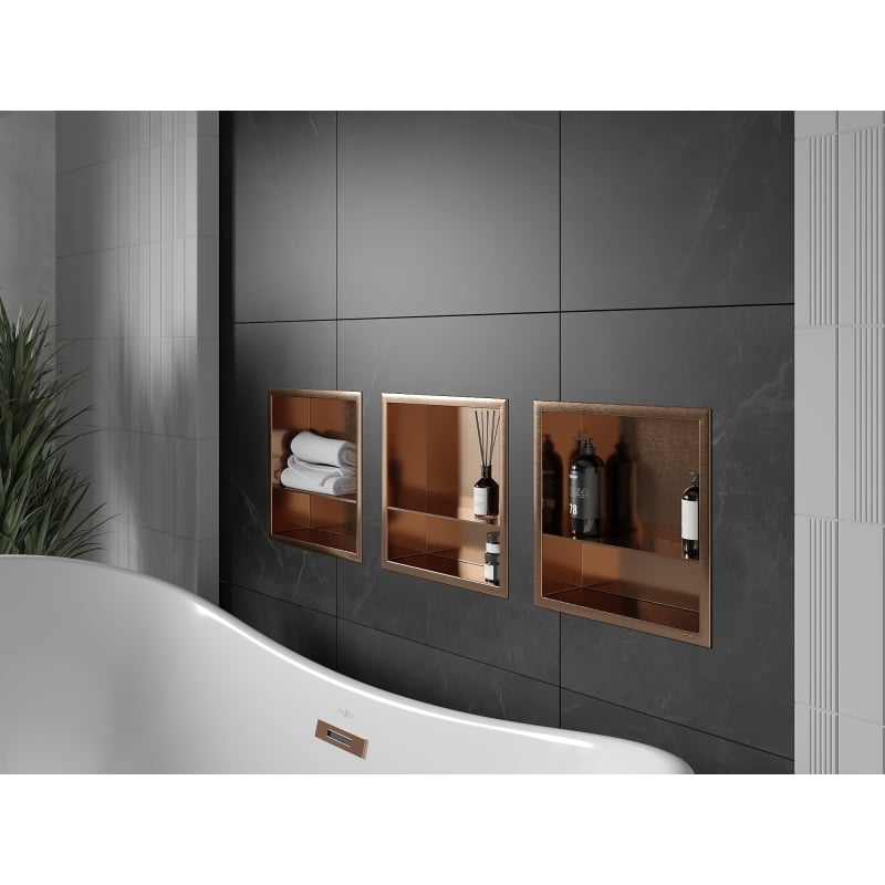 Mexen X-Wall-R Nischenregal mit Flansch und Ablage 30 x 30 cm, gebürstetes Kupfer - 19C0303010S