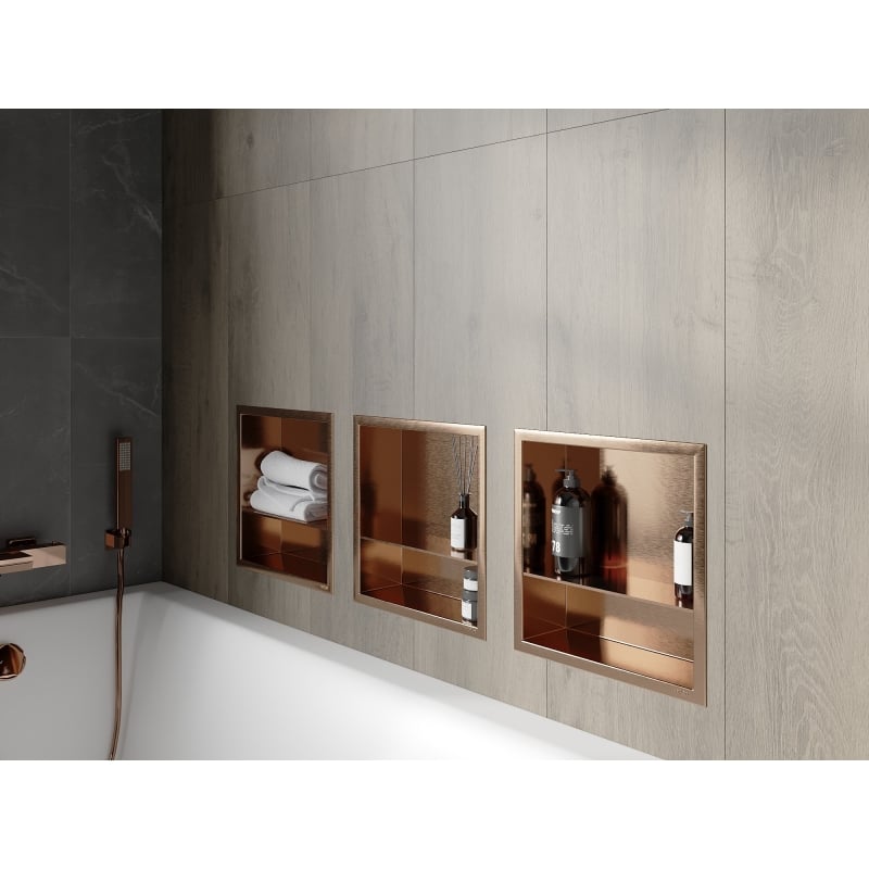 Mexen X-Wall-R Nischenregal mit Flansch und Ablage 30 x 30 cm, gebürstetes Kupfer - 19C0303010S