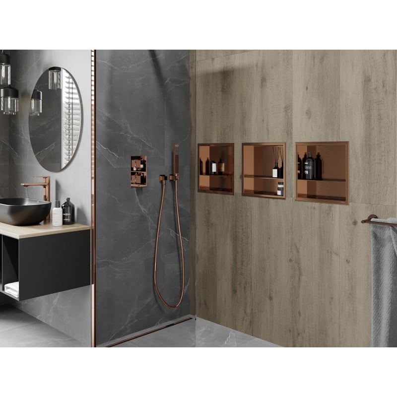 Mexen X-Wall-R Nischenregal mit Flansch und Ablage 30 x 30 cm, gebürstetes Kupfer - 19C0303010S