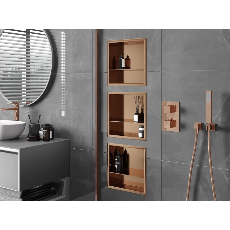 Mexen X-Wall-R Nischenregal mit Flansch und Ablage 30 x 30 cm, gebürstetes Kupfer - 19C0303010S