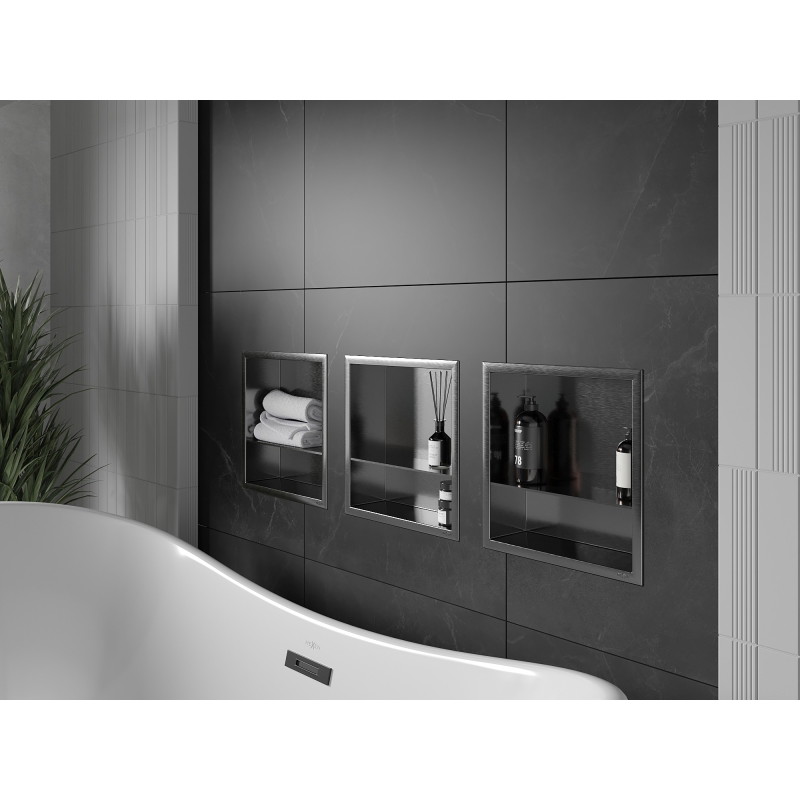 Mexen X-Wall-R Nischenregal mit Kragen und Regal 30 x 30 cm, gebürstet Gun Gray - 19E0303010S