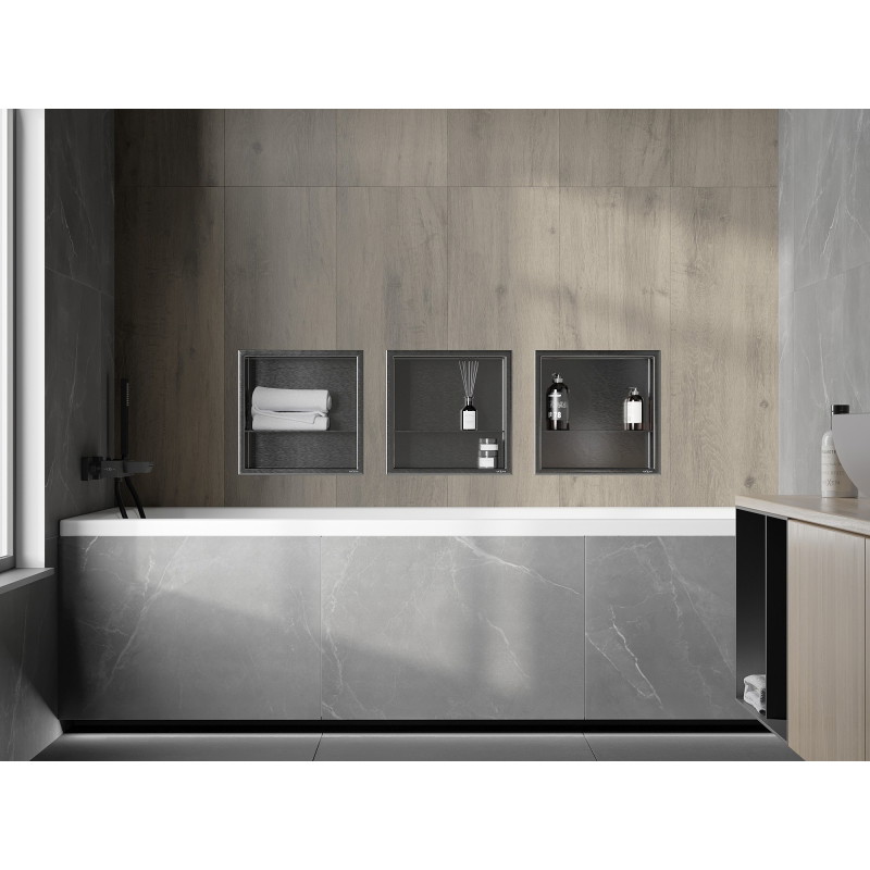 Mexen X-Wall-R Nischenregal mit Kragen und Regal 30 x 30 cm, gebürstet Gun Gray - 19E0303010S