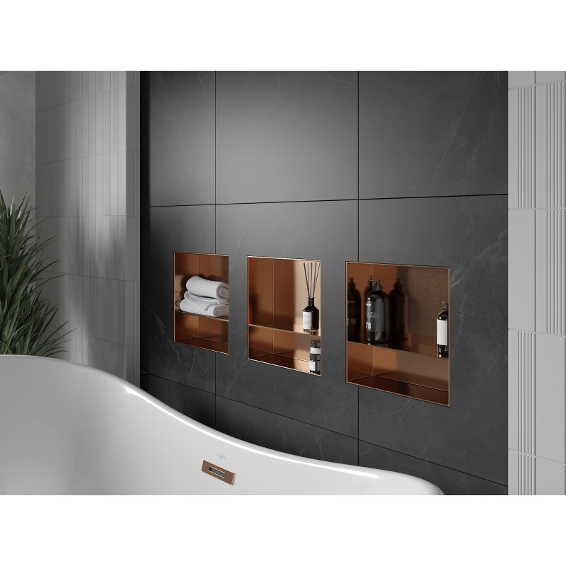 Mexen X-Wall-NR Einbauregal ohne Zierleiste mit Regalboden 30 x 30 cm, gebürstetes Kupfer - 19C1303010S