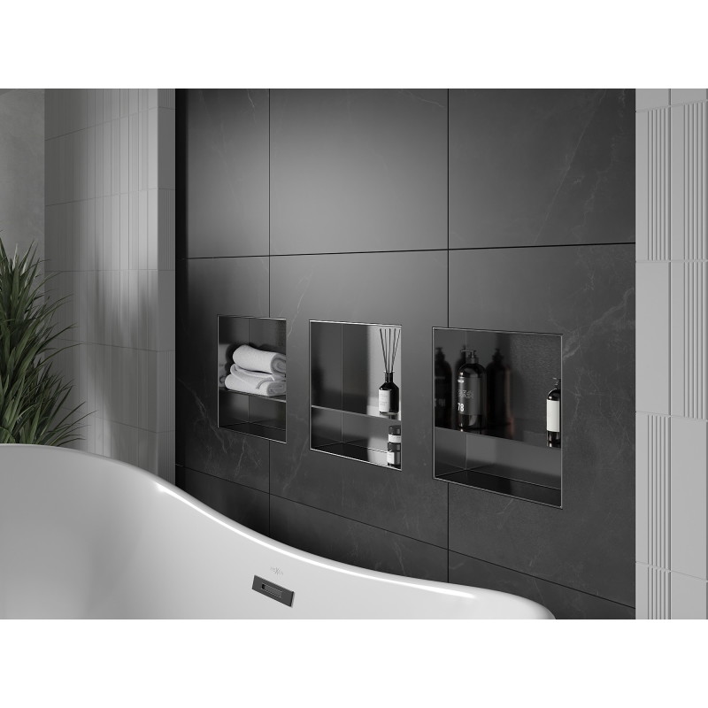Mexen X-Wall-NR Eingelassene Ablage ohne Flansch mit Regal 30 x 30 cm, gebürstet Gun Gray - 19E1303010S