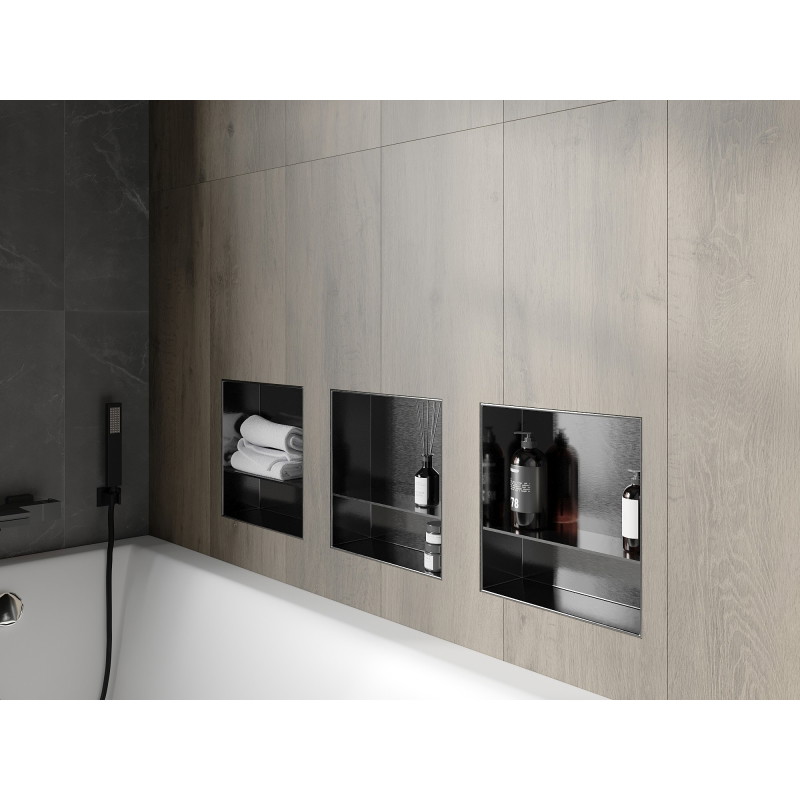 Mexen X-Wall-NR Eingelassene Ablage ohne Flansch mit Regal 30 x 30 cm, gebürstet Gun Gray - 19E1303010S