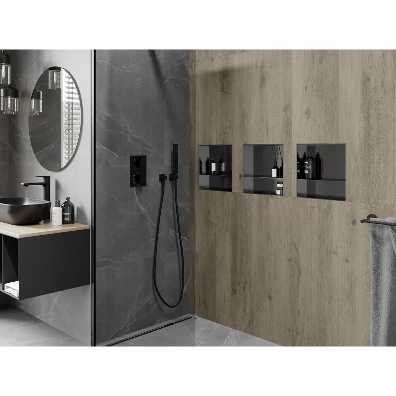 Mexen X-Wall-NR Eingelassene Ablage ohne Flansch mit Regal 30 x 30 cm, gebürstet Gun Gray - 19E1303010S