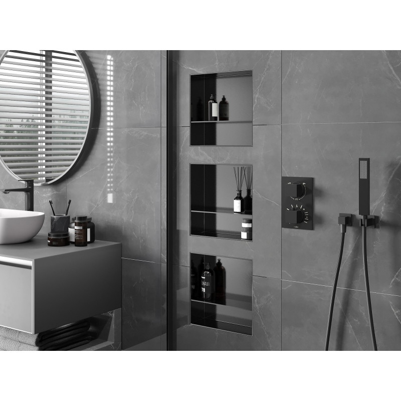 Mexen X-Wall-NR Eingelassene Ablage ohne Flansch mit Regal 30 x 30 cm, gebürstet Gun Gray - 19E1303010S