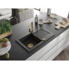Mexen Pablo Granitspüle mit 1 Becken, Abtropffläche und Kücharmatur Rita, schwarz/gold metallic- 6510-75-670300-50
