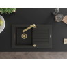 Mexen Pablo Granitspüle mit 1 Becken, Abtropffläche und Kücharmatur Rita, schwarz/gold metallic- 6510-75-670300-50