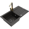 Mexen Pablo Granitspüle 1-becken mit Ablage und Küchenarmatur Rita, Schwarz/Gold Metallic - 6510-75-670300-50-B