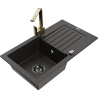Mexen Pablo Granitspüle 1-Becken mit Abtropffläche und Küchenarmatur Rita, schwarz/gold metallic- 6510-75-670300-50-B