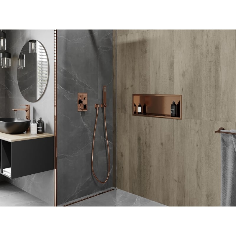 Mexen X-Wall-R Einbauwandregal mit Rahmen 60 x 20 cm, gebürstetes Kupfer - 19C0602010