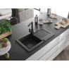 Mexen Pablo Granitspüle 1-Becken mit Abtropffläche und Küchenarmatur Rita, schwarz/gold metallic- 6510-75-670300-70-B