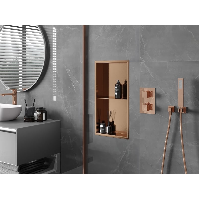 Mexen X-Wall-R Nischenregal mit Flansch und Regal 60 x 30 cm, gebürstetes Kupfer - 19C0603010S