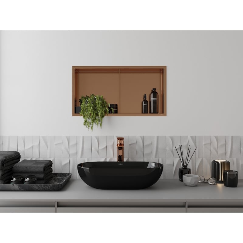 Mexen X-Wall-R Nischenregal mit Flansch und Regal 60 x 30 cm, gebürstetes Kupfer - 19C0603010S