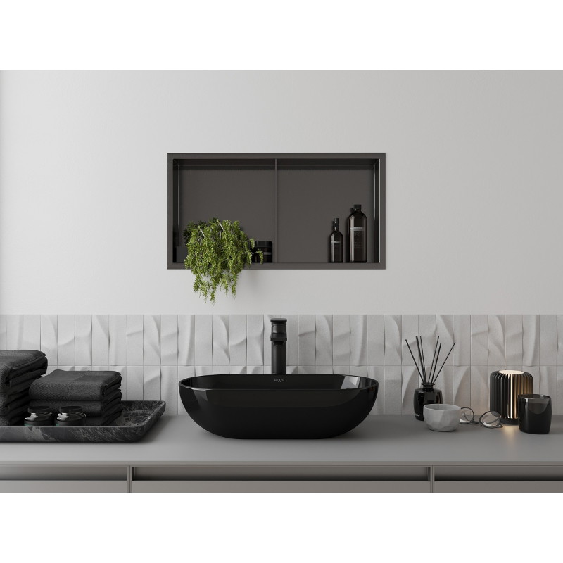 Mexen X-Wall-R Einbauregal mit Rahmen und Regal 60 x 30 cm, gebürstetes Graphitgrau - 19E0603010S
