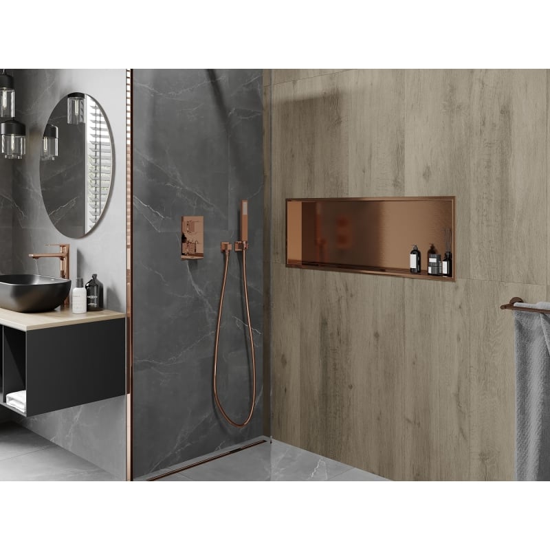 Mexen X-Wall-R Nischenregal mit Kragen 90 x 30 cm, gebürstetes Kupfer - 19C0903010
